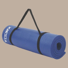 Toorx_Fitnessmat_172cm_blauw_met_rekker